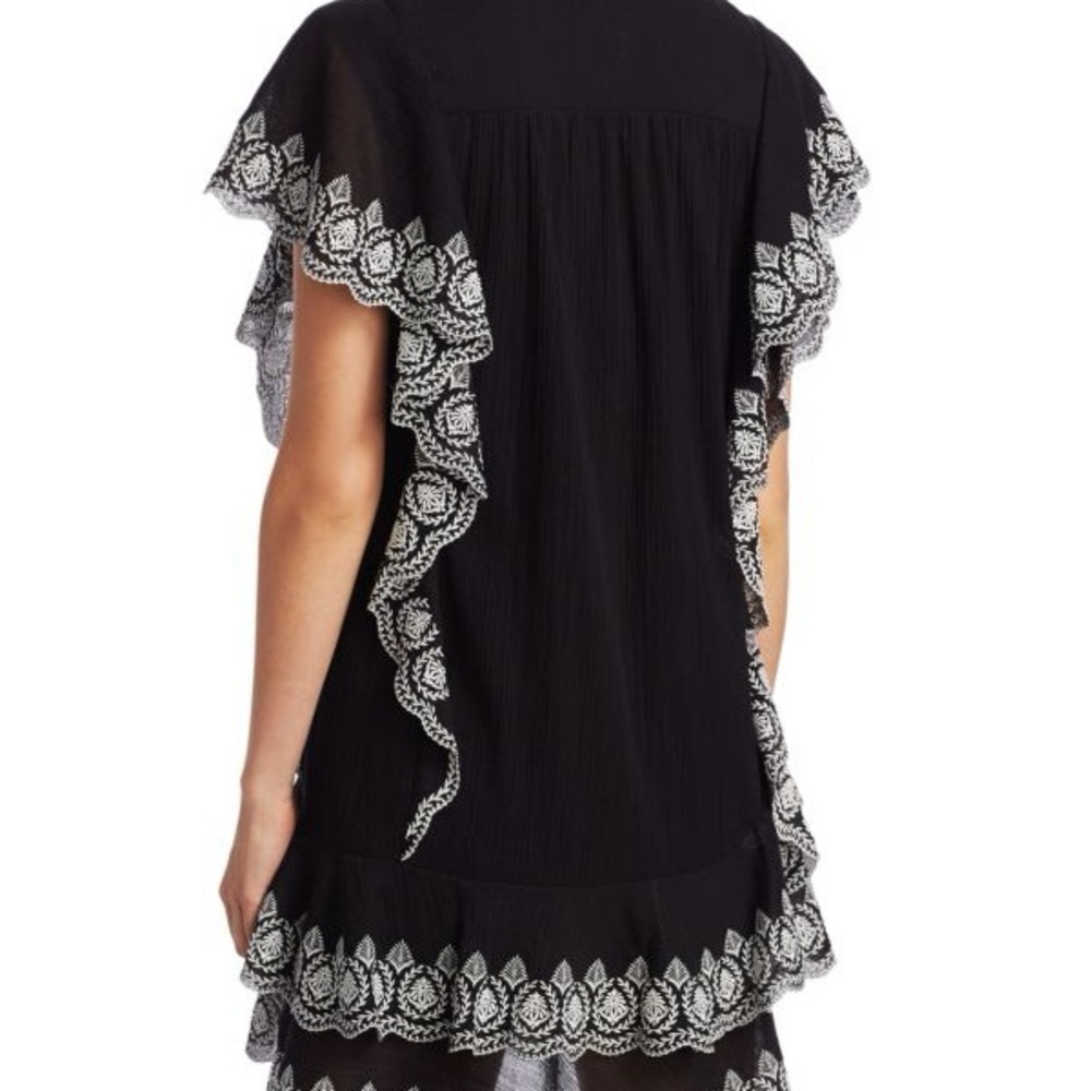Derek Lam 10 Crosby Kalia Cascade Embroidered Ruffle Mini Dress Black 4 - Picture 2 of 9
